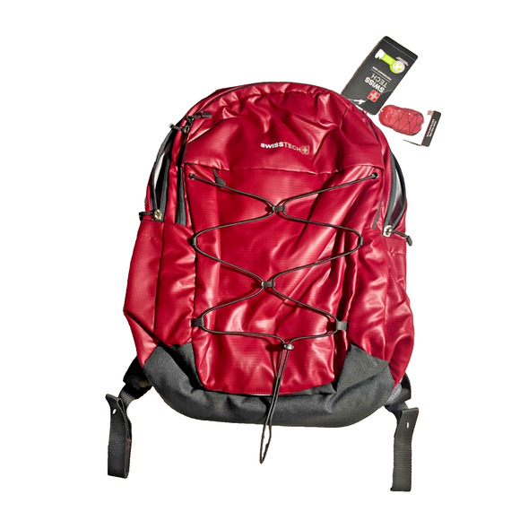 NEW Swiss Tech Unisex Bungee 20 Liter Backpack Maroon Ripstop Laptop 14 Pockets - Picture 1 of 14